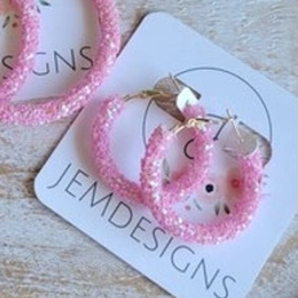Mauve Pink Glitter Hoop Earrings 30mm or 1.20 inch - Picture 1 of 3